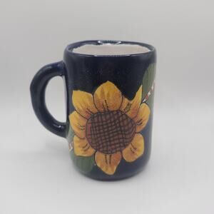 Talavera Mexican Folk Art Pottery‎ Large Mug Blue Yellow Sunflowers